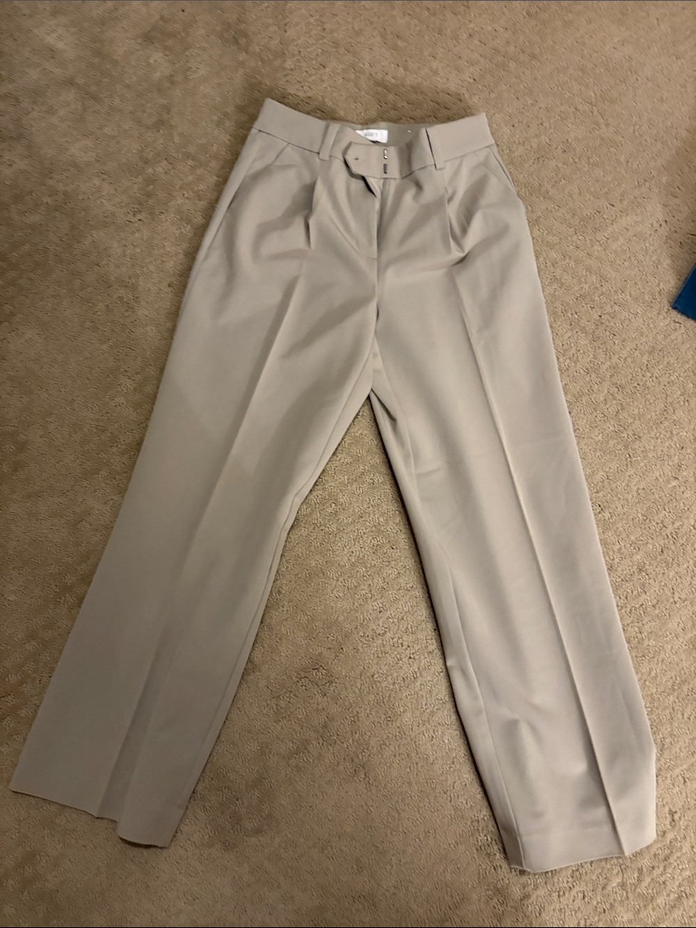 LOFT Light Gray High-Waist Belted Wide-Leg Trousers